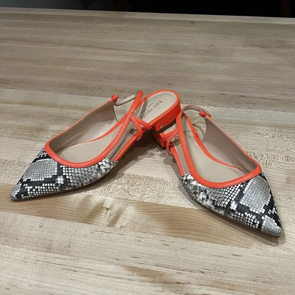 Kate Spade Sunday Sling-Back Flats, Diamant Lux Embossed Snake, Women's Size 7B